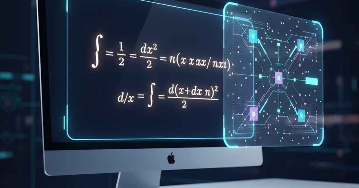 Comparison between a standard calculator showing a simple answer and an AI screen assistant providing step-by-step math explanations on a laptop